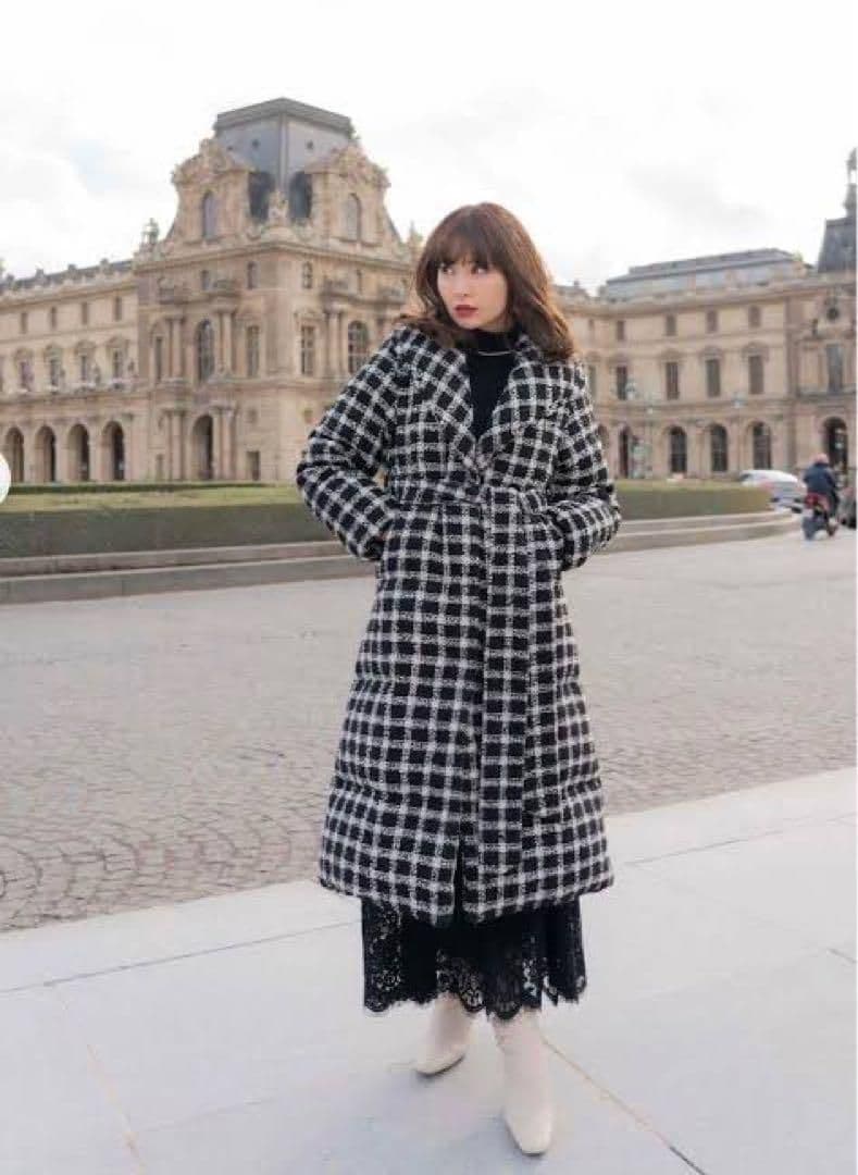 herlipto❤Loop Yarn Tweed Belted DownCoat