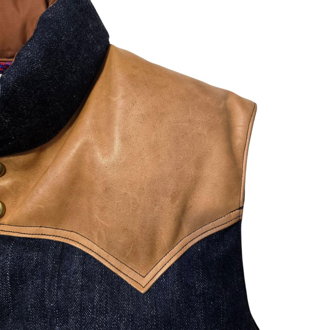 ロッキーマウンテンフェザーベッド ウエアハウス ダウンベスト デニム 馬革 40