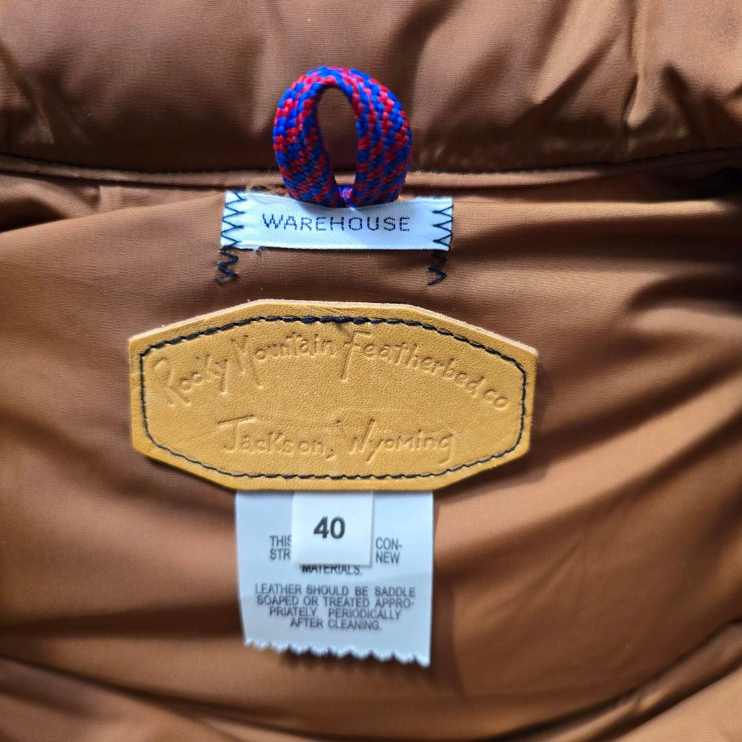 ロッキーマウンテンフェザーベッド ウエアハウス ダウンベスト デニム 馬革 40