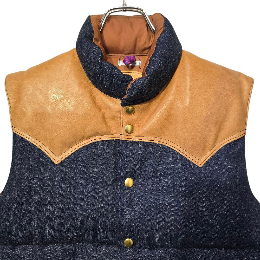 ロッキーマウンテンフェザーベッド ウエアハウス ダウンベスト デニム 馬革 40