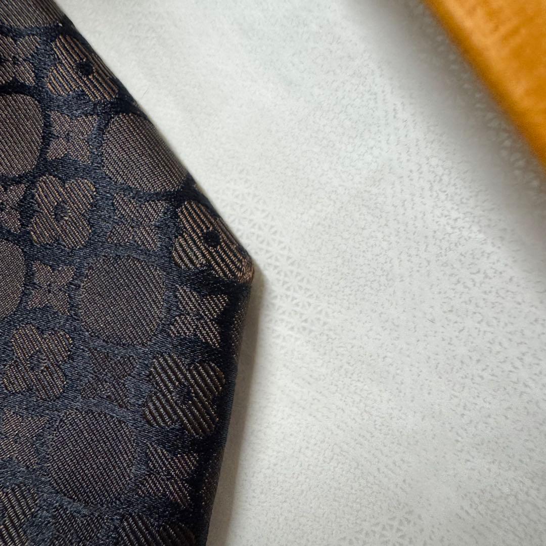 最高級 ルイヴィトン フラワーモノグラム 総柄 ネクタイ ブラウン シルク