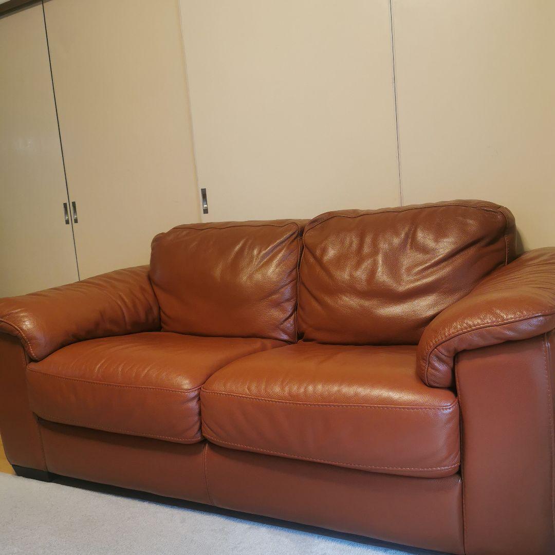 本革ブラウン 2人掛けソファ