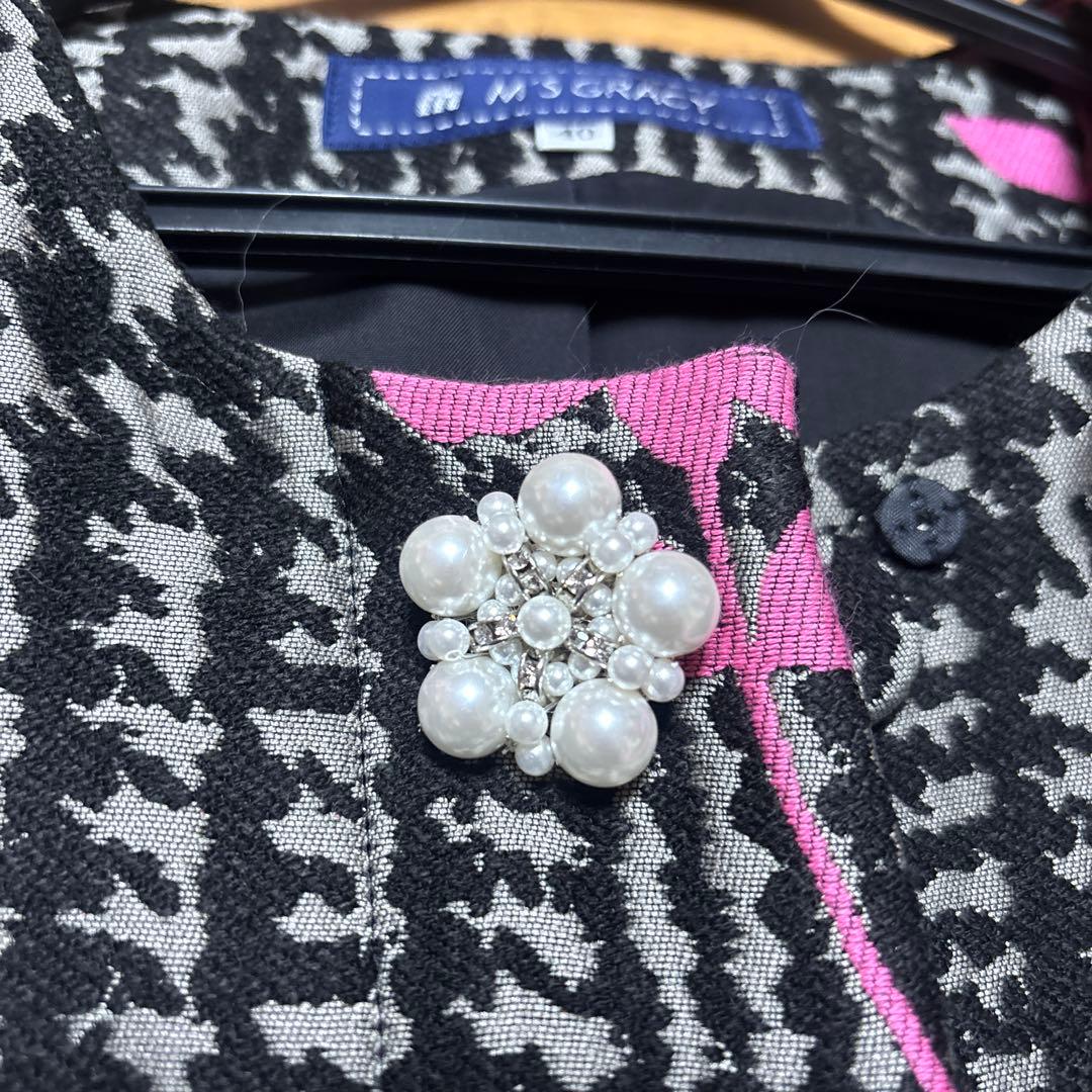 【新品】M'S GRACY ノーカラー花柄ロングコート 40。