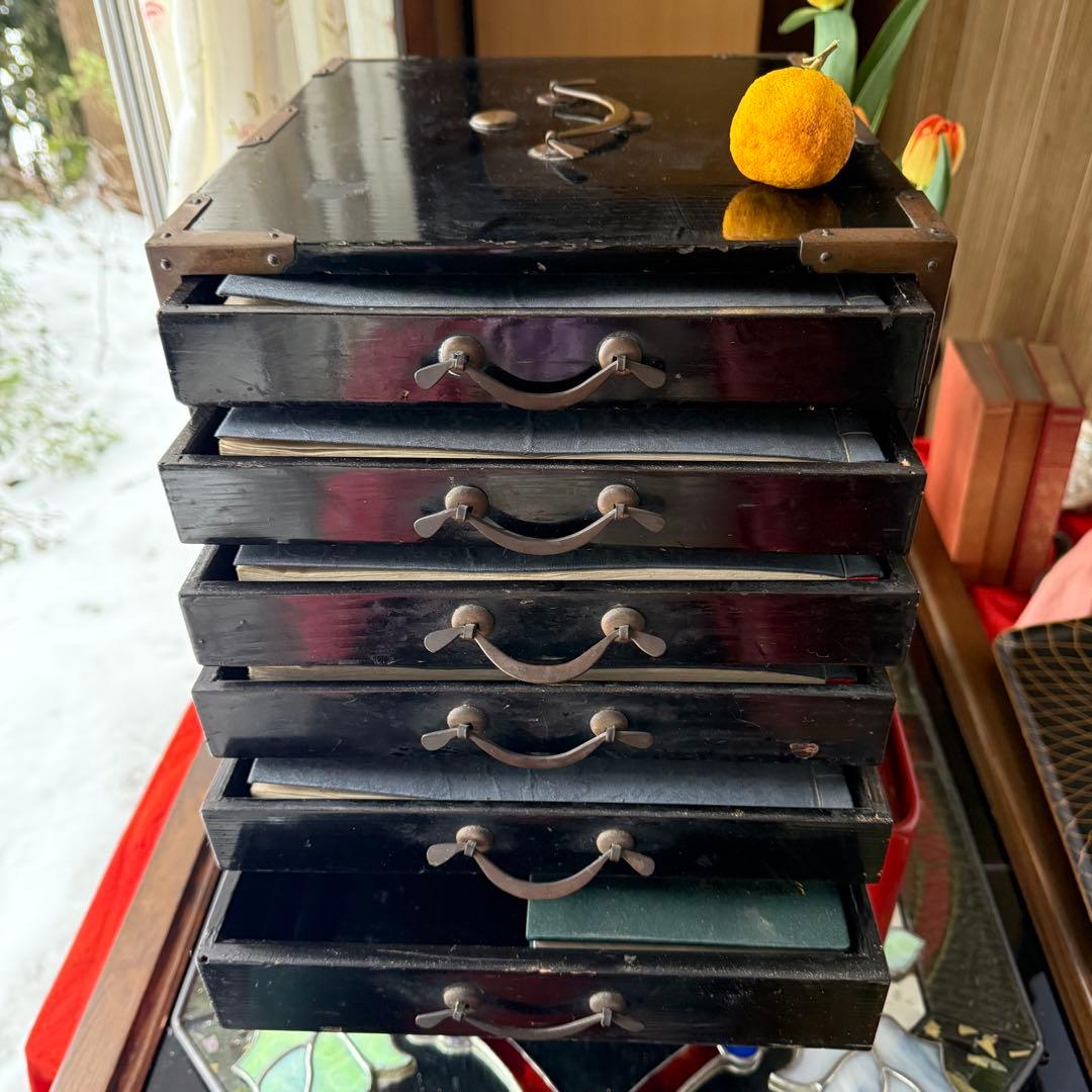 2173様感謝‼️JAPAN手文庫江戸明治期提手付小抽斗収納経典5冊霊鑑1冊　1竿