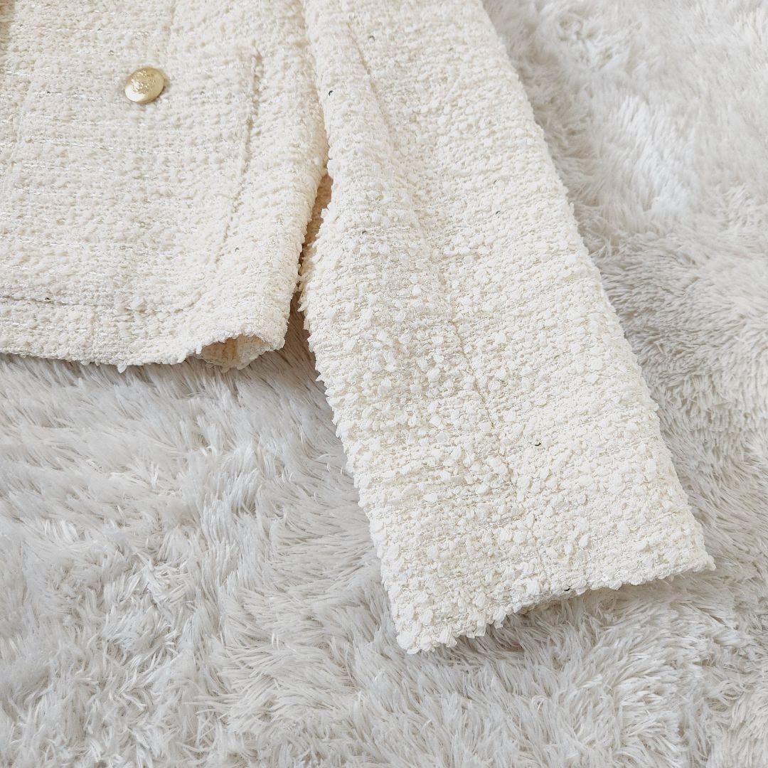 ame*極美品✨JUSGLITTY アイボリー ツイードノーカラー