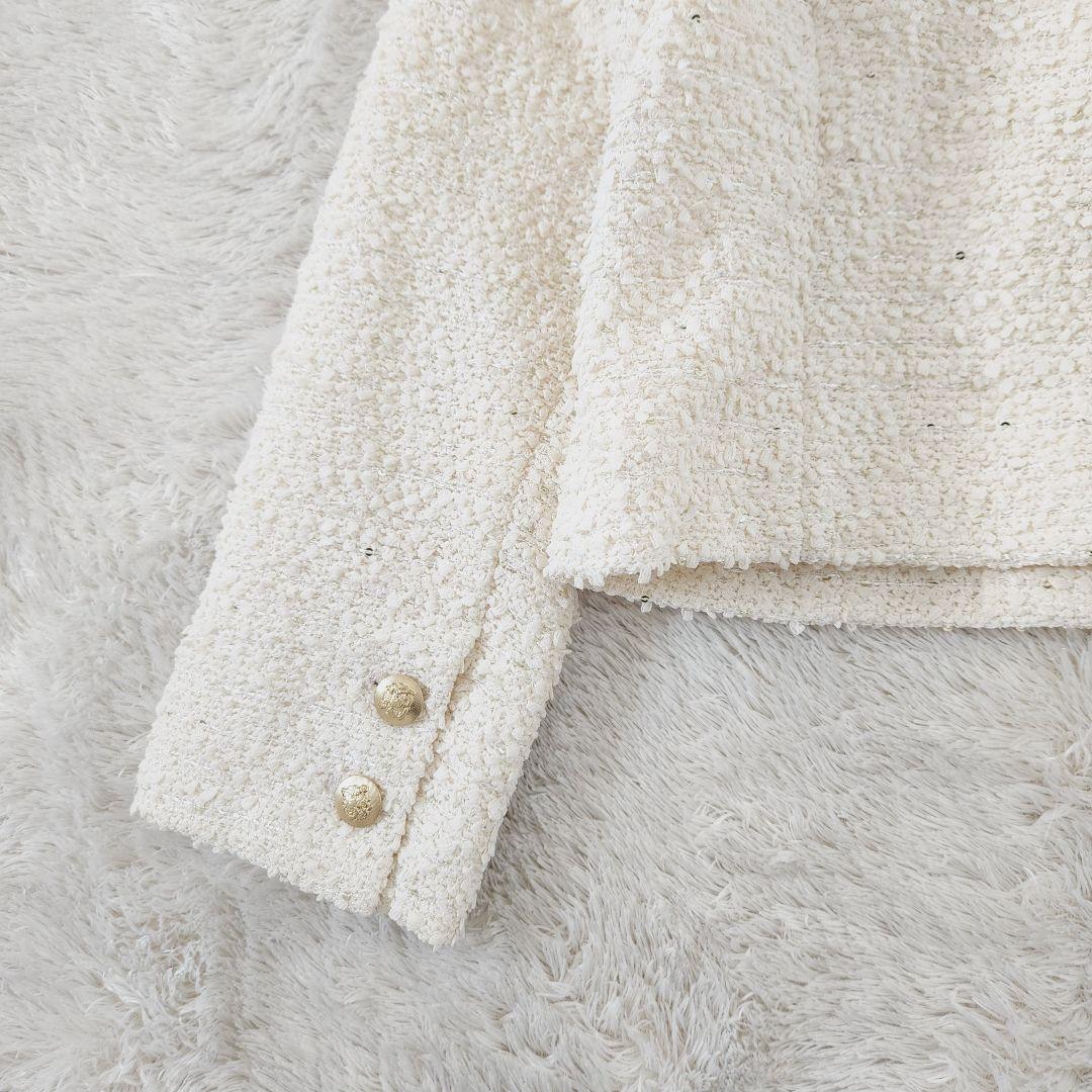 ame*極美品✨JUSGLITTY アイボリー ツイードノーカラー