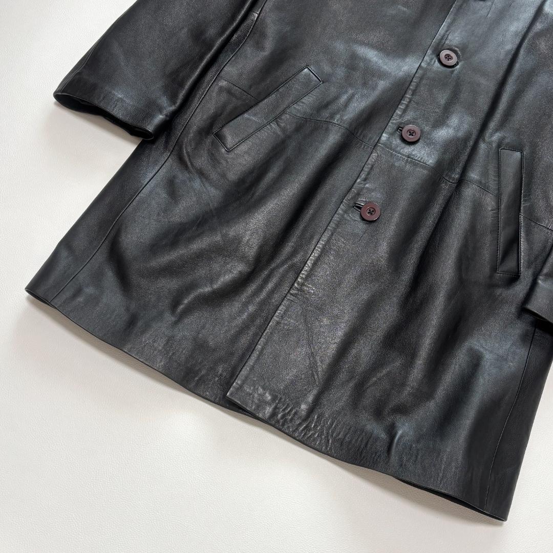 80s Euro Vintage チェスターコート ラムレザー キルティング L