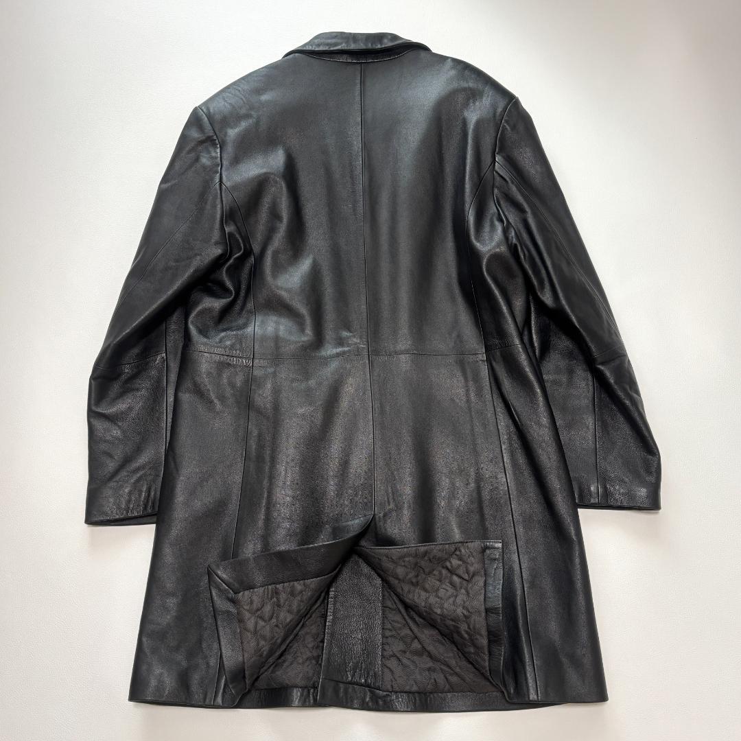 80s Euro Vintage チェスターコート ラムレザー キルティング L