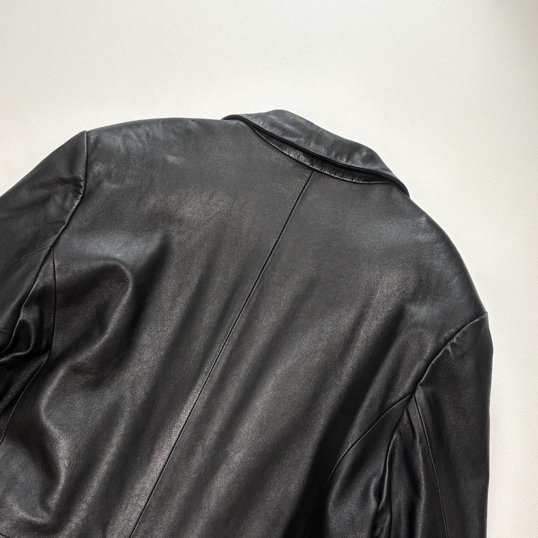 80s Euro Vintage チェスターコート ラムレザー キルティング L