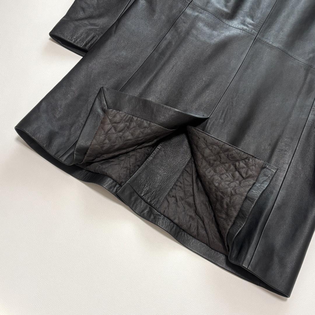 80s Euro Vintage チェスターコート ラムレザー キルティング L