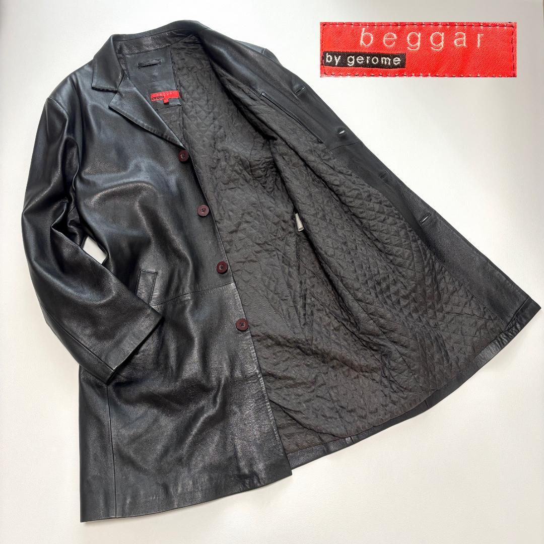 80s Euro Vintage チェスターコート ラムレザー キルティング L