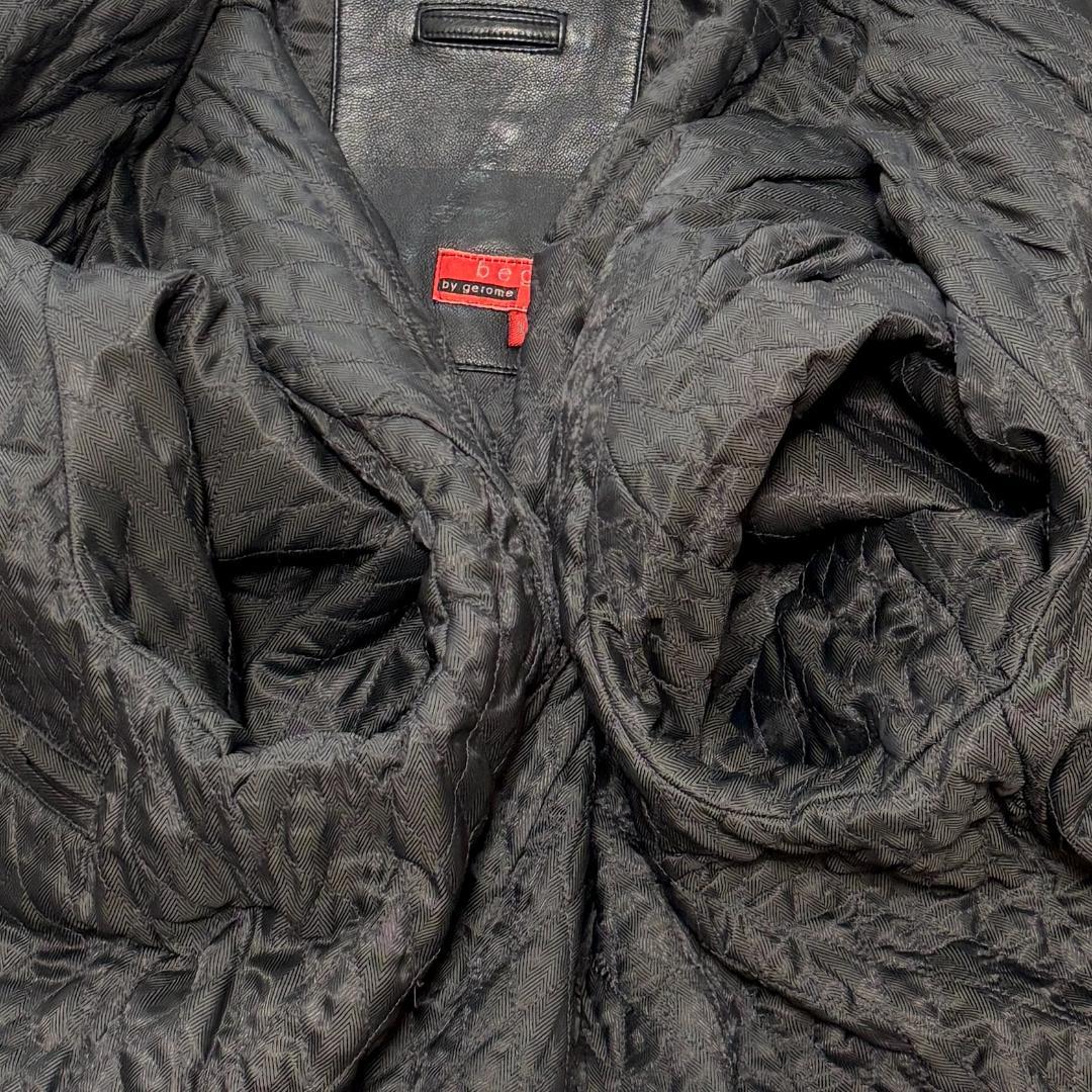 80s Euro Vintage チェスターコート ラムレザー キルティング L