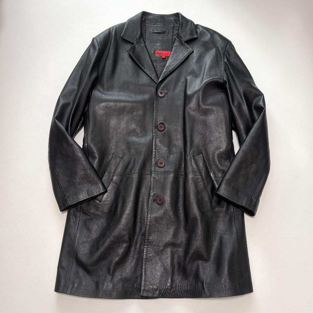 80s Euro Vintage チェスターコート ラムレザー キルティング L