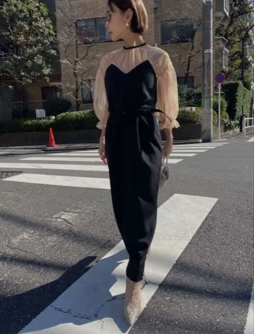 AIRY SLEEVE TIGHT DRESS ブラック S