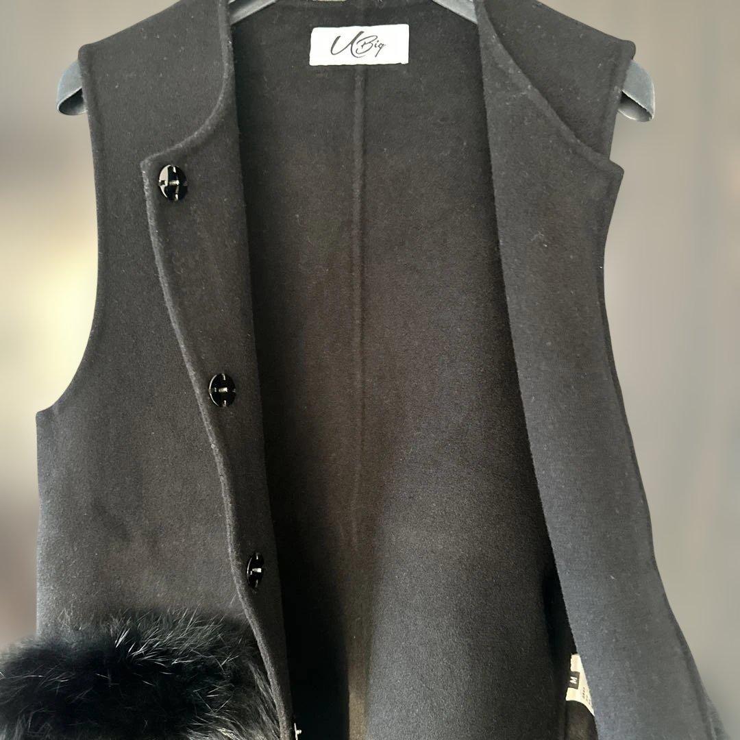 U Big ポケットファー付き ジレ ベスト M ブラック