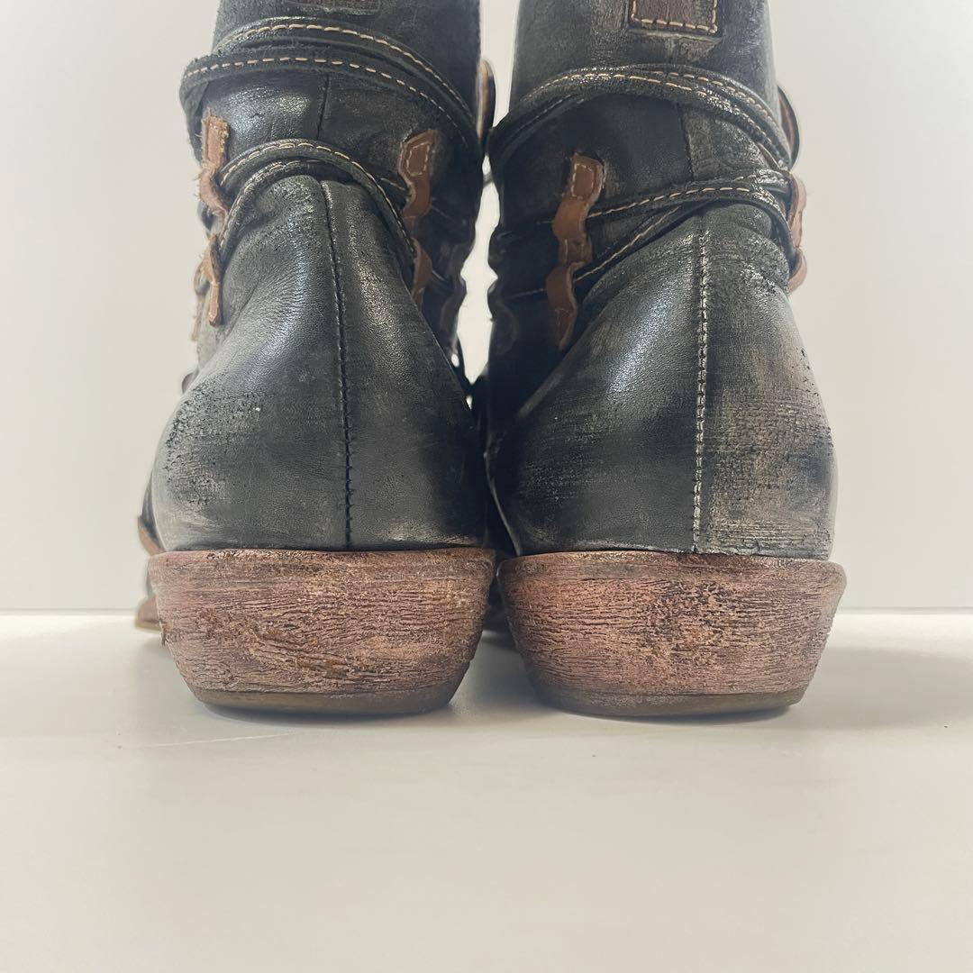 whoop'EE' whoop-de-doo ダメージ加工 黒 レザーブーツ