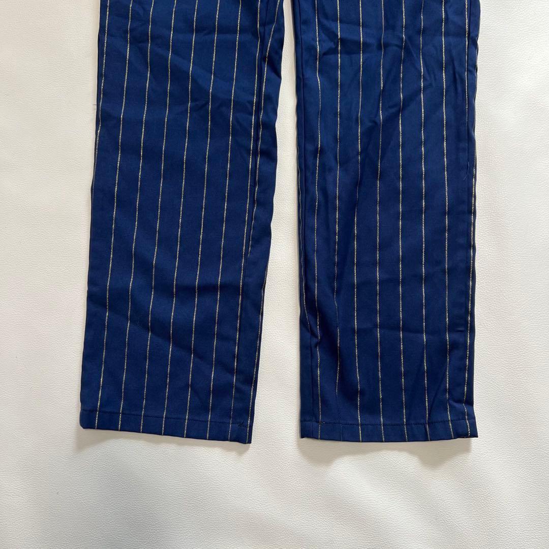 【大きいサイズ】パーリーゲイツ ゴルフパンツ ストライプ 紺×金 花柄 伸縮性