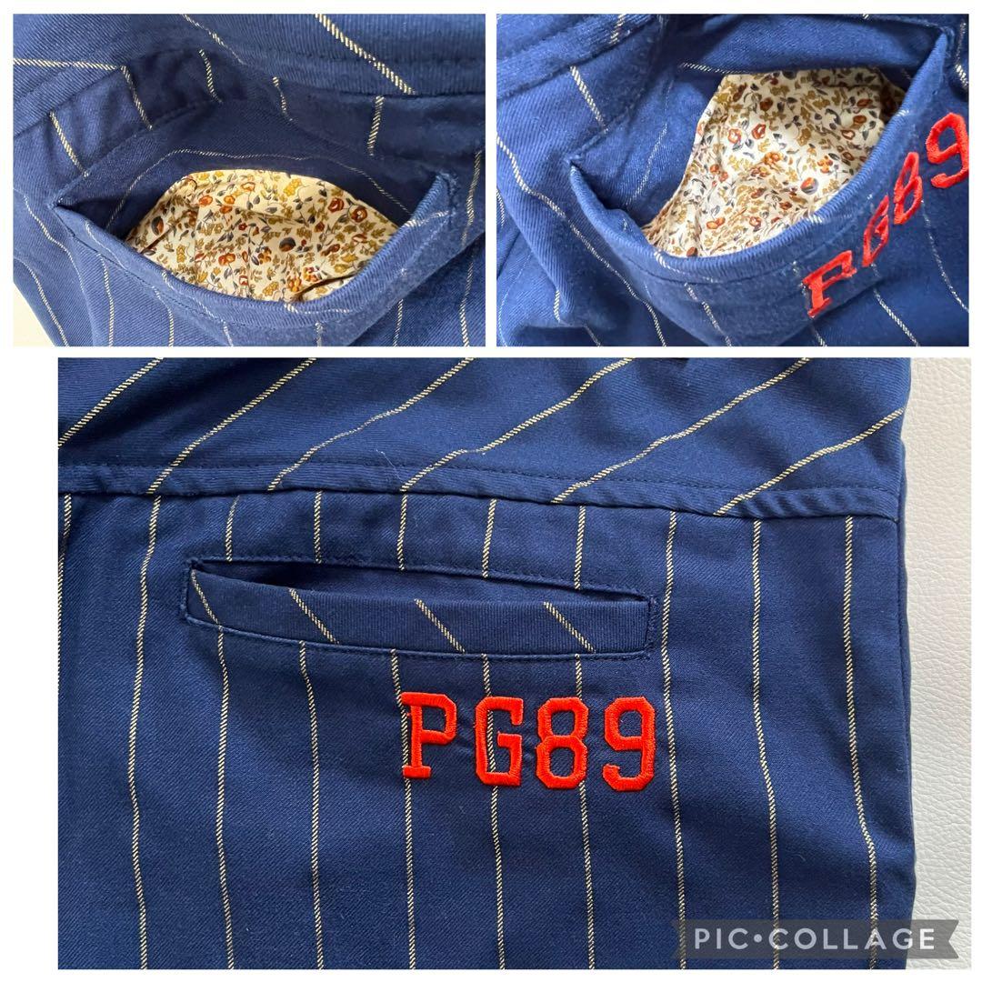 【大きいサイズ】パーリーゲイツ ゴルフパンツ ストライプ 紺×金 花柄 伸縮性