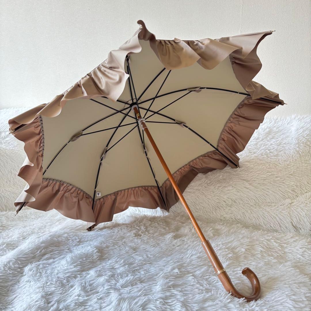未使用　グレイシー　ムーンバット　日傘　フリル　ベージュ　晴雨兼用　バイカラー