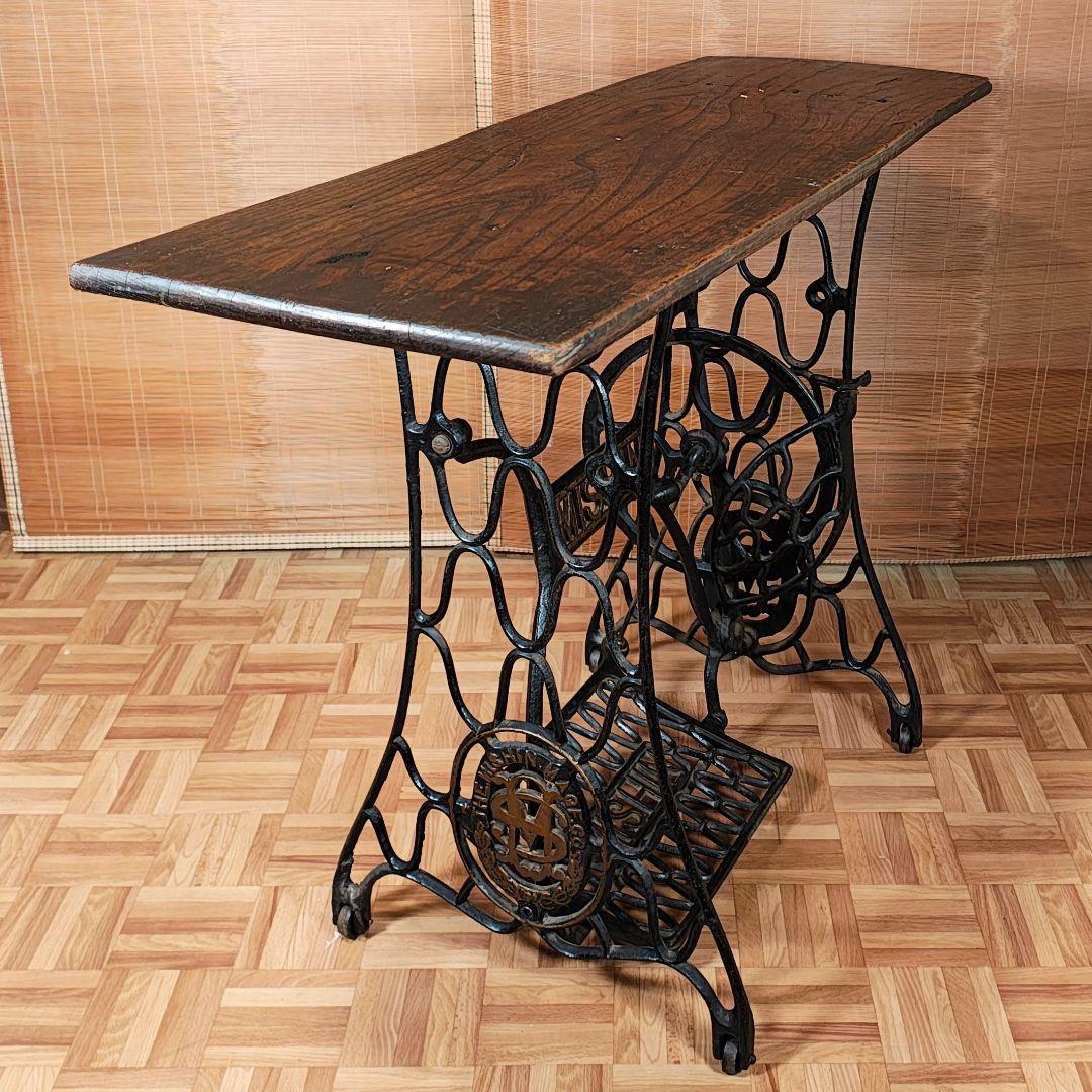 ミシン脚テーブル　古材テーブル　昭和レトロ　古家具