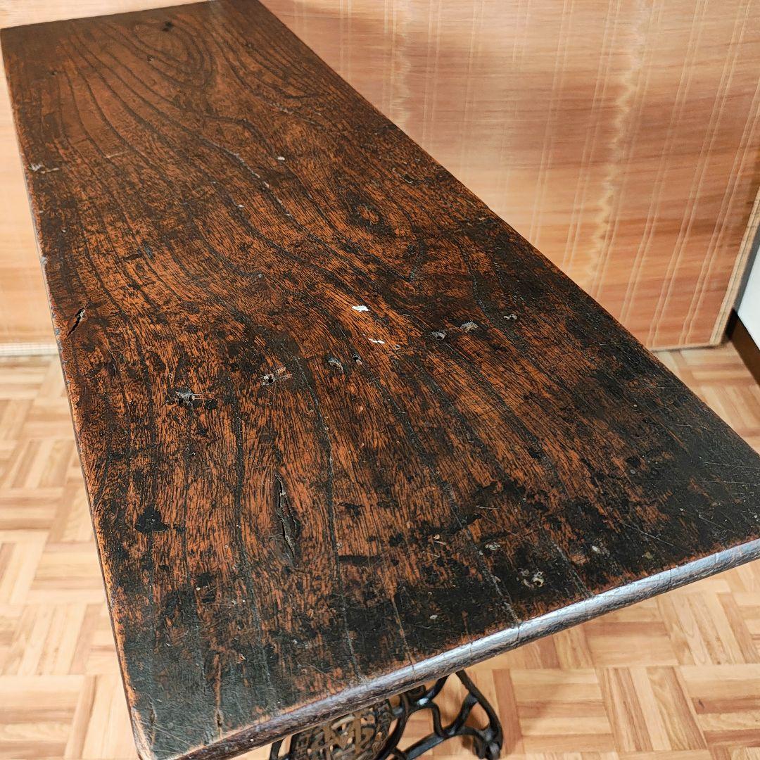 ミシン脚テーブル　古材テーブル　昭和レトロ　古家具