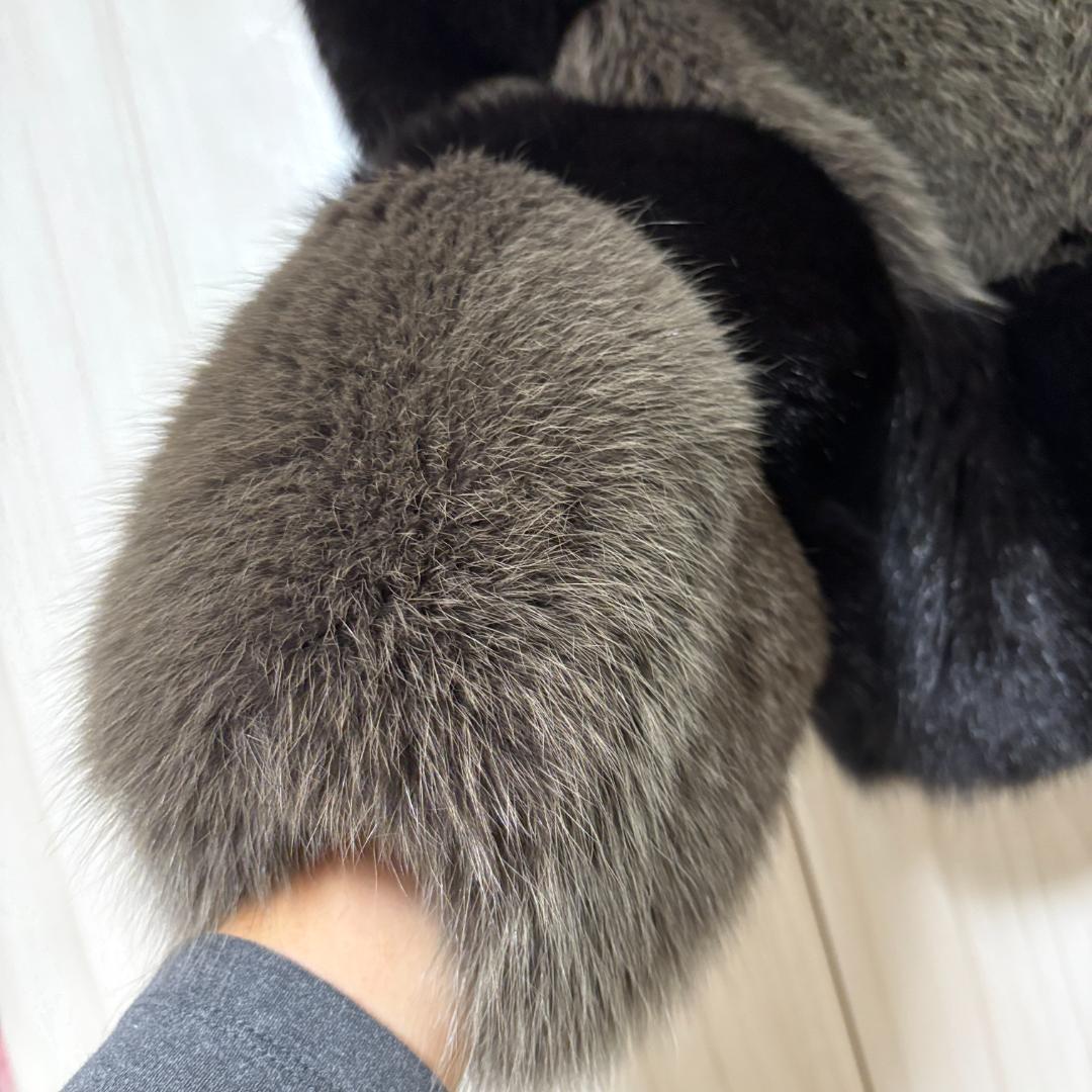 bhqフォックスファー ショートコート ブラック グレー ミックス 毛皮