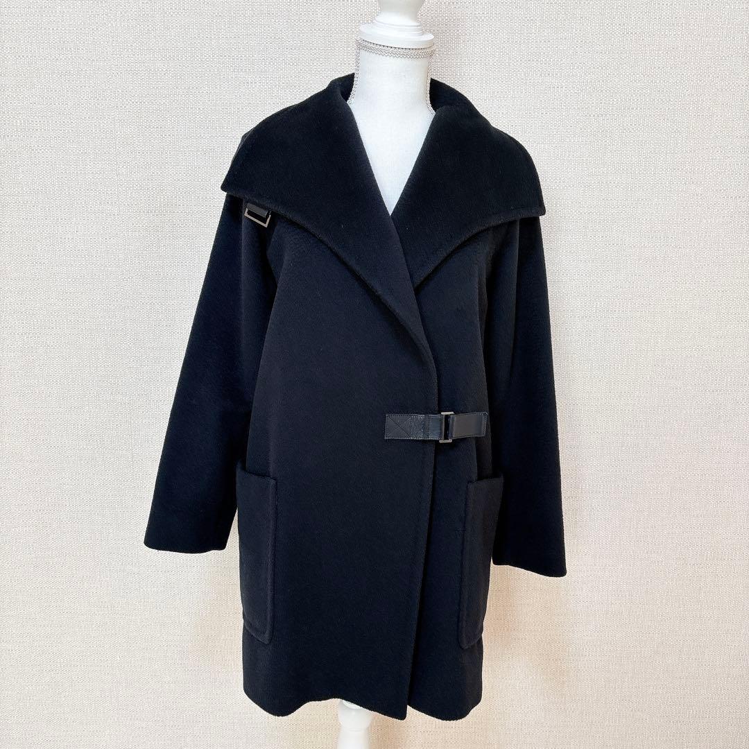 美品☆マックスマーラ 女優襟コート キャメル100% 白タグ ダークネイビー