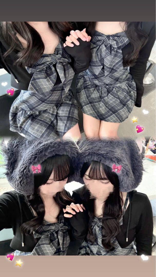 BUBBLES チェックパーカーワンピース S ブラック