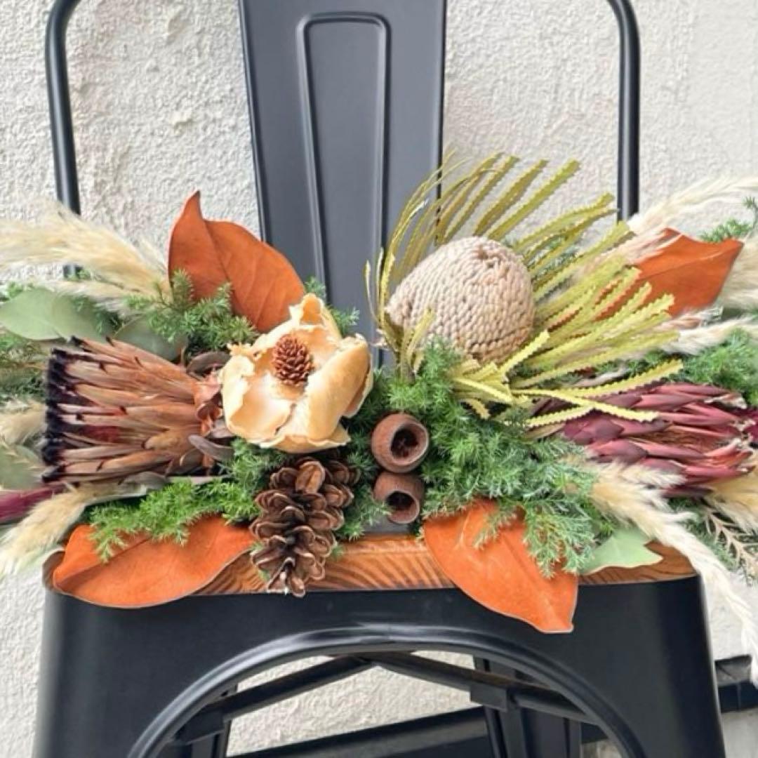 特大　ネイティブフラワー横長スワッグ　ドライフラワー　クリスマス　壁掛け棚置き