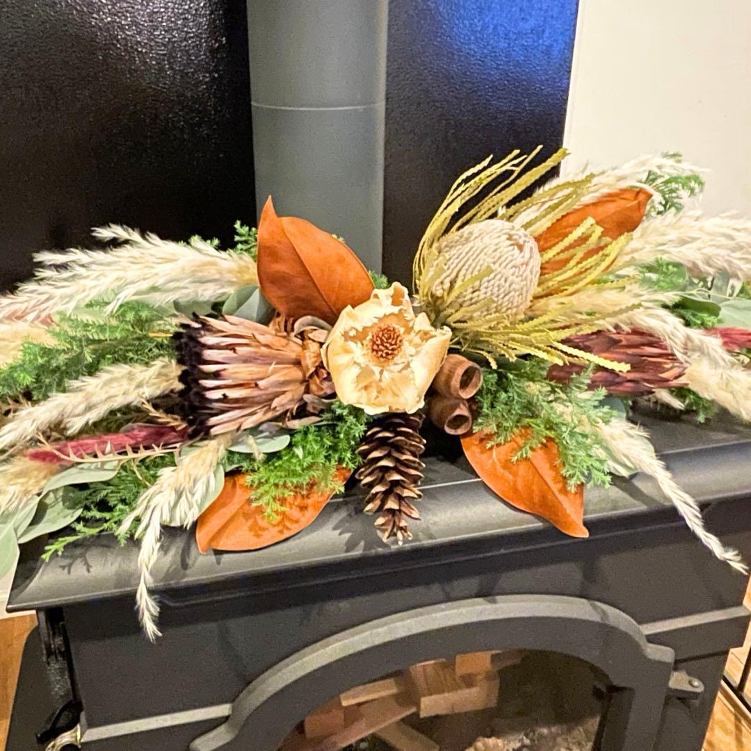 特大　ネイティブフラワー横長スワッグ　ドライフラワー　クリスマス　壁掛け棚置き