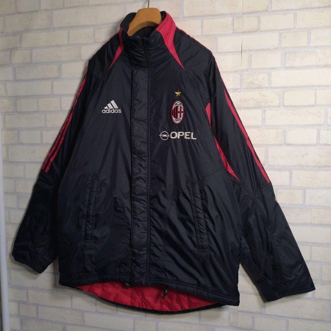 アディダス★00s ACミラン 刺繍ロゴ 中綿 ナイロンジャケット 黒 XL
