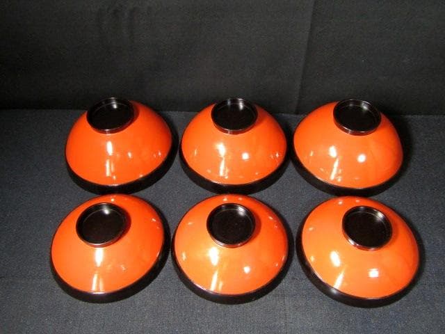 ★朱塗椀　楽器金蒔絵　吸物椀　木製漆器　和楽器　共箱蓋裏に銘　計10客★