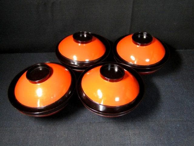 ★朱塗椀　楽器金蒔絵　吸物椀　木製漆器　和楽器　共箱蓋裏に銘　計10客★