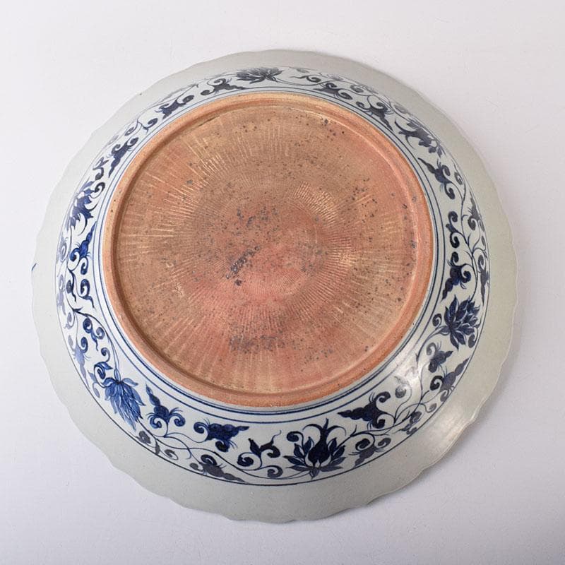 中国　青花　山水麒麟文盤　大皿　輪花皿　直径約41㎝　V　7324C