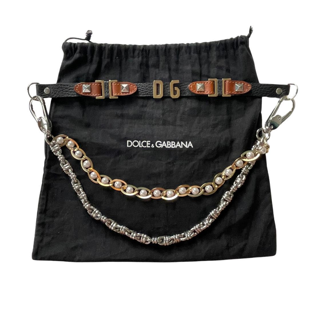 D&C ドルチェ&ガッバーナ ウォレットチェーン パールメタル２連チェーンベルト