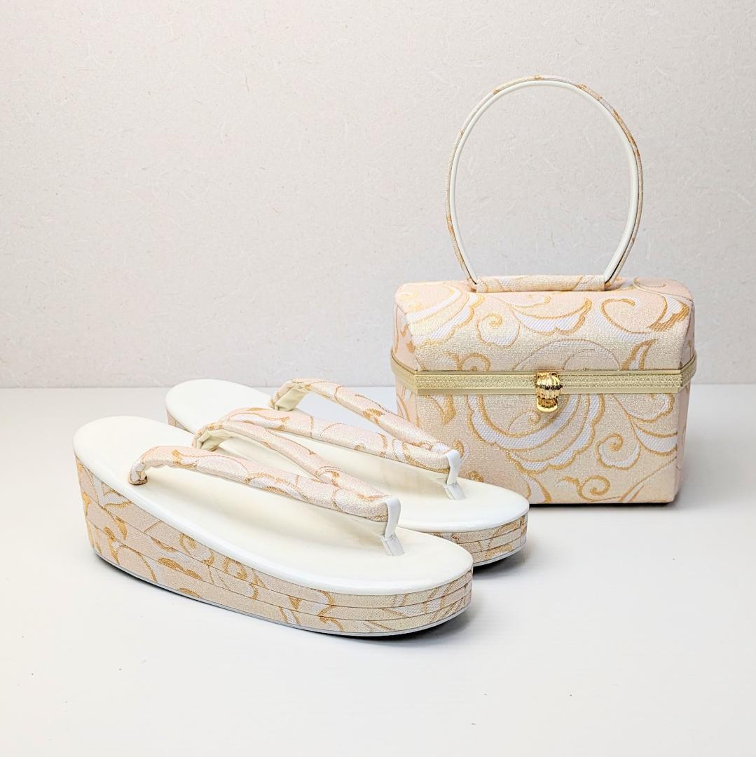 和装 草履 バッグ セット ゴールド 白 帯地 フリーサイズ u71-2