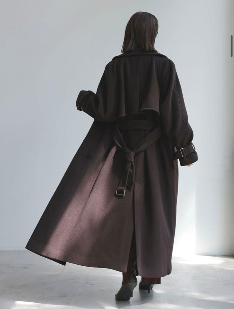 anuans ウールトレンチコートダークブラウン