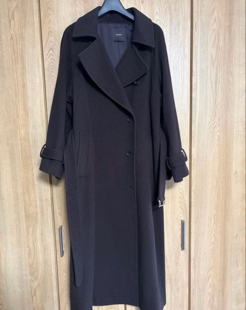 anuans ウールトレンチコートダークブラウン