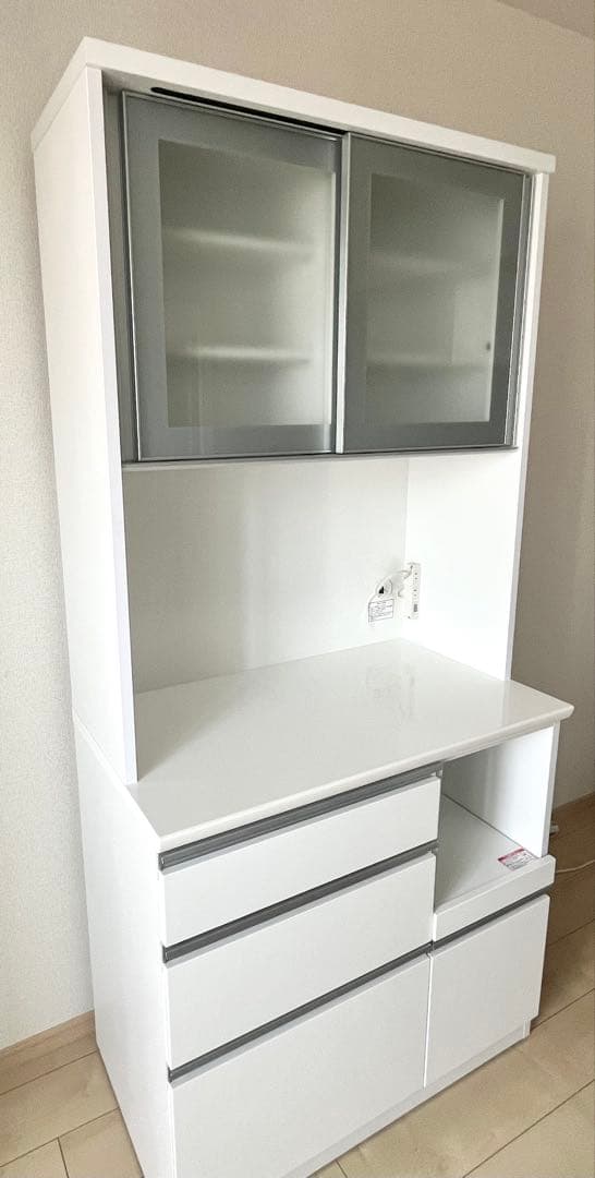 【美品】ニトリ 食器棚 レジューム 幅90 キッチンボード ホワイト