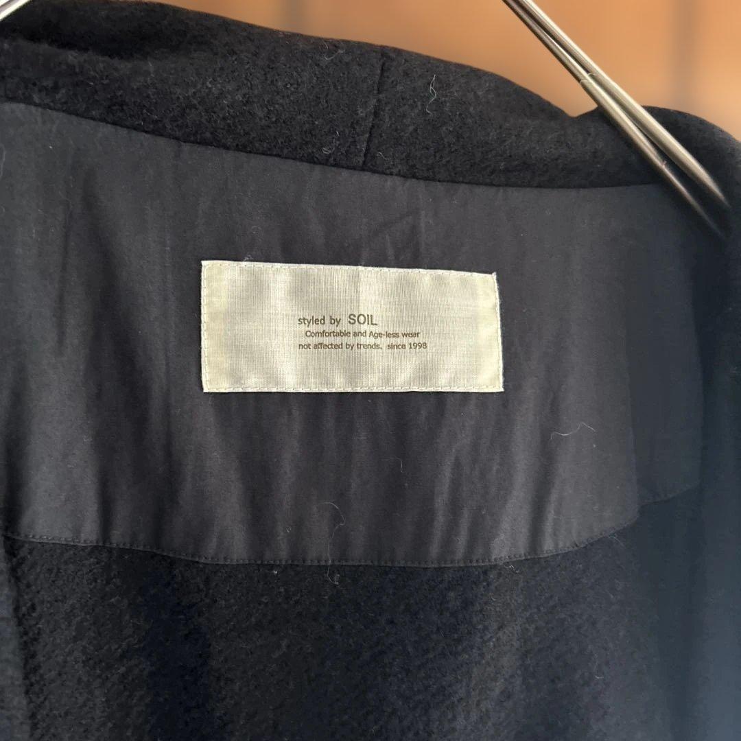 最終値メゾンドソイルのソイルのブラックロングコート フード付き