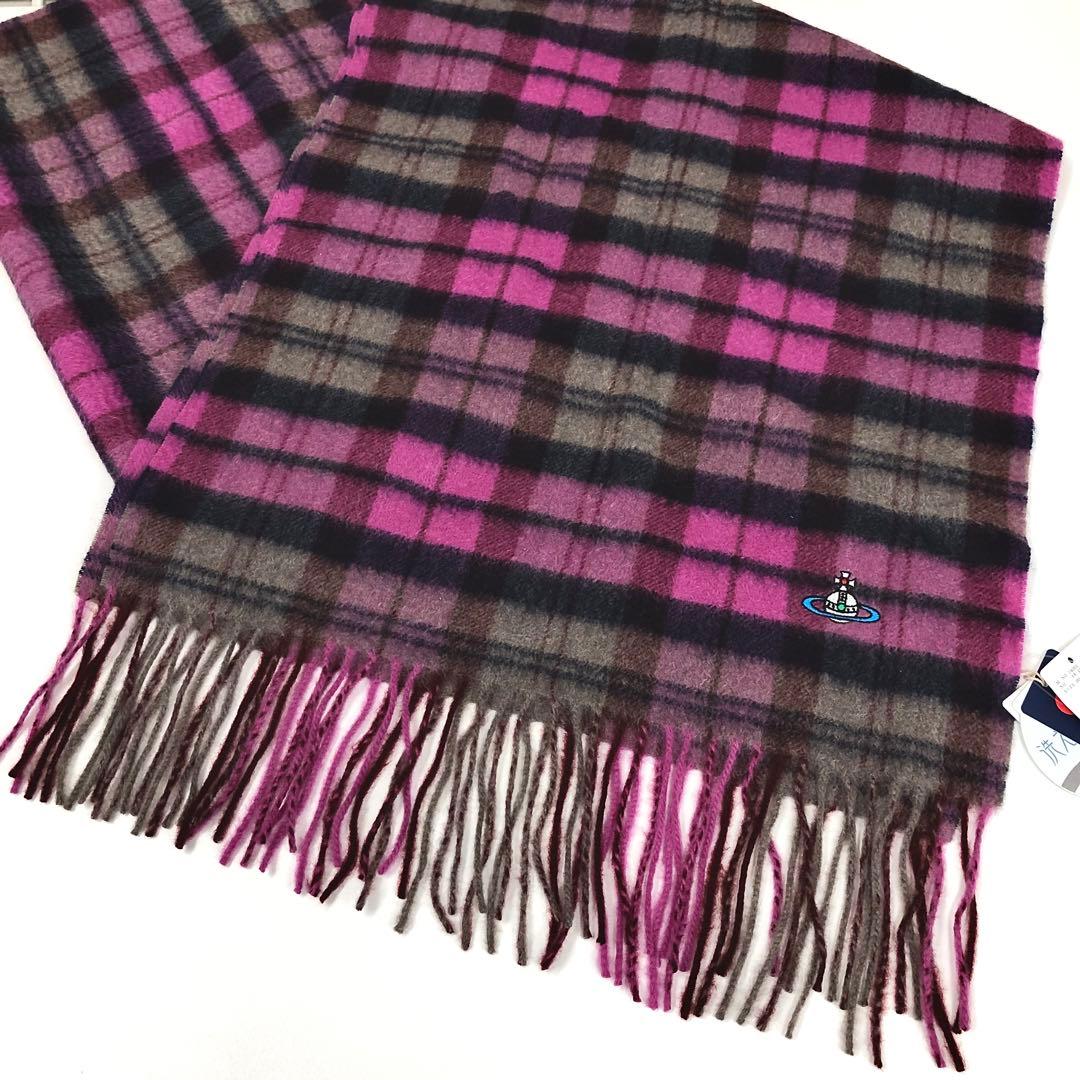 【36】 新品 ヴィヴィアン カシミヤ レディース マフラー ピンク チェック