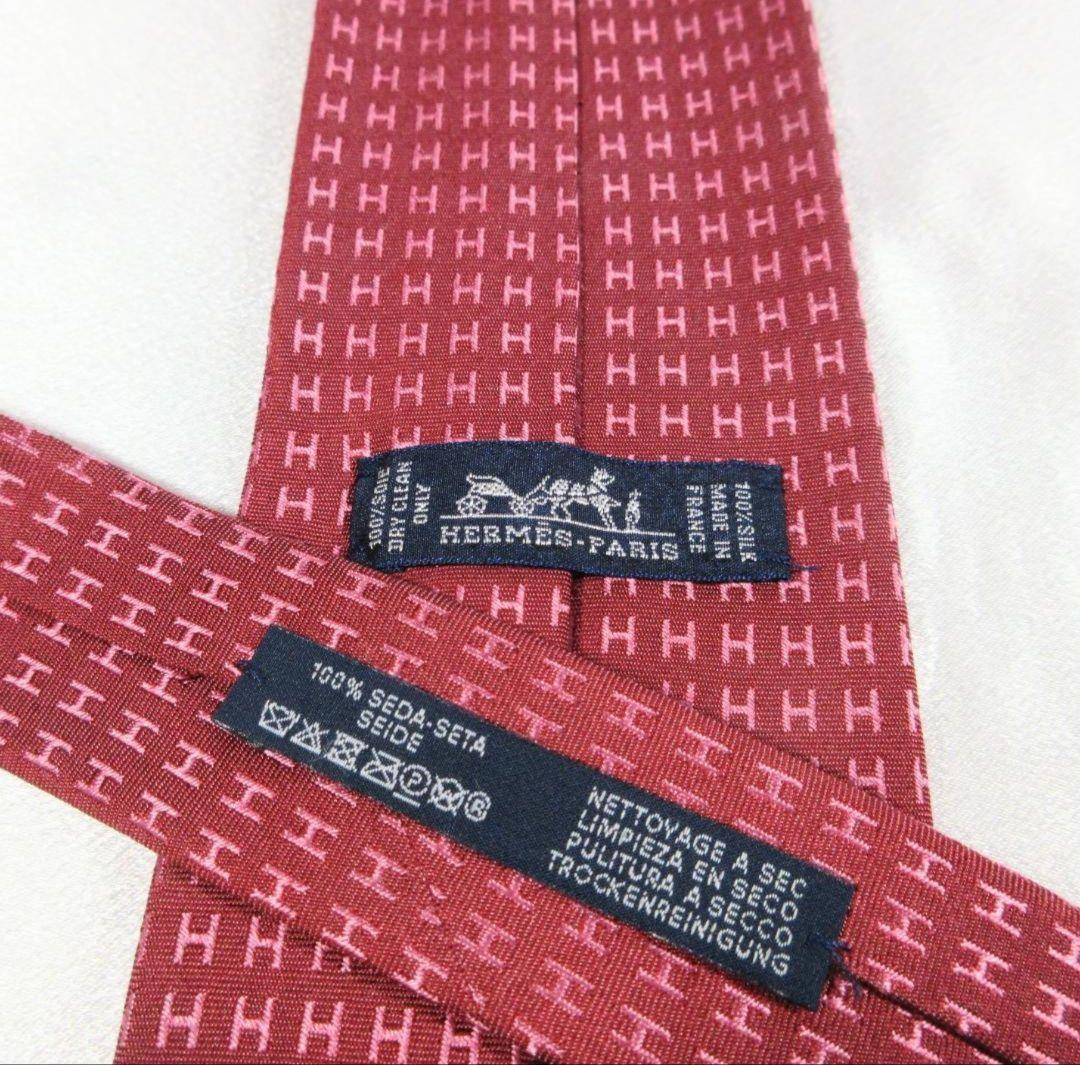 エルメス　H織り　ファソネ　レッド赤系　ネクタイ