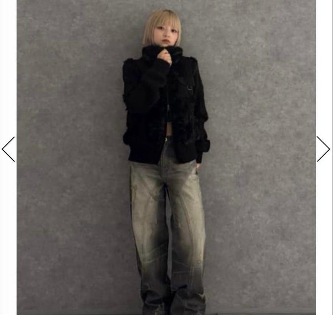 LAGUAGEM CABLE KNIT FAUX FUR ブルゾン ブラック