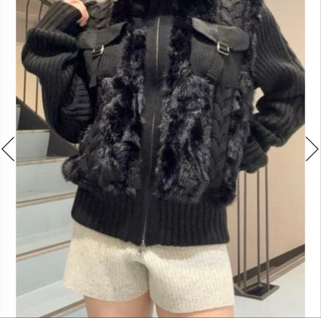 LAGUAGEM CABLE KNIT FAUX FUR ブルゾン ブラック