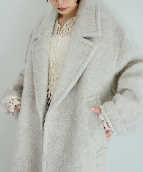 今季【新品タグ付き】 アダムエロペ ウェーブシャギーミドルコート