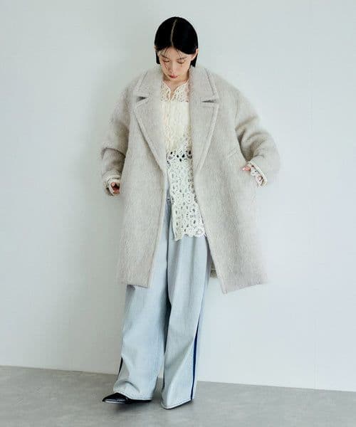 今季【新品タグ付き】 アダムエロペ ウェーブシャギーミドルコート