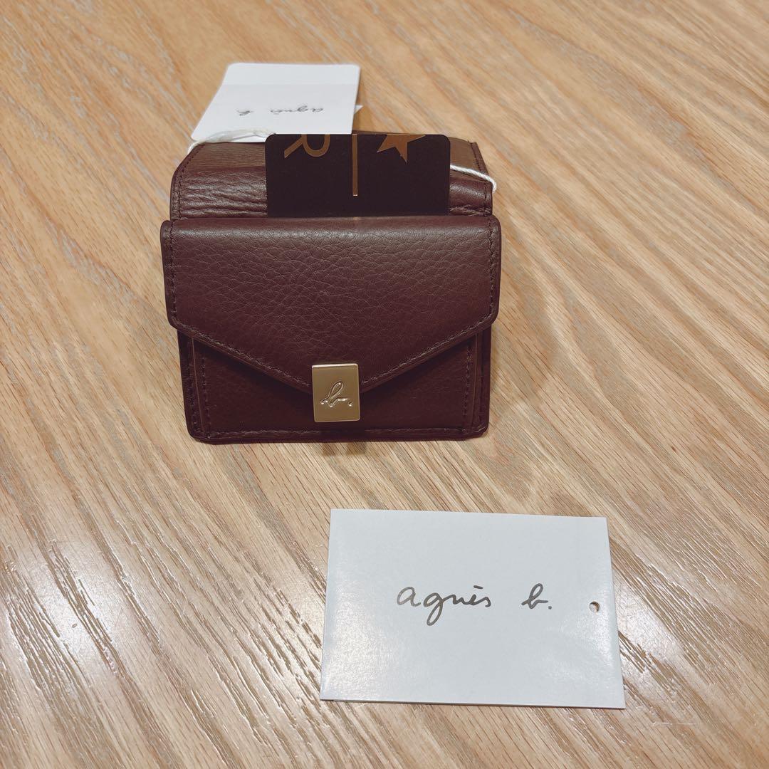 アニエスベー ミニ財布 本革 ブラウン 三つ折り財布 茶 ミニウォレット 新品