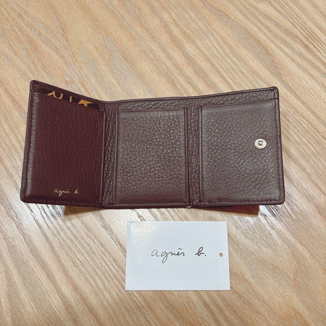 アニエスベー ミニ財布 本革 ブラウン 三つ折り財布 茶 ミニウォレット 新品