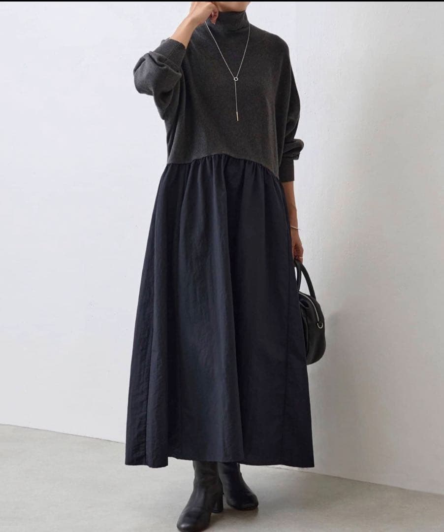 BEARDSLEY ニットコンビギャザーワンピース　タグ付き新品