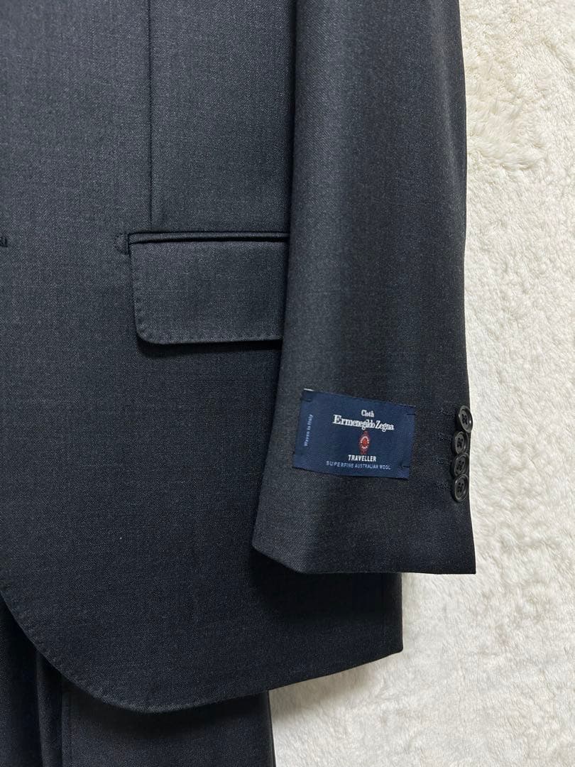 【新品】エルメネジルドゼニア生地 メンズ スーツ A6 L ダークグレー 無地
